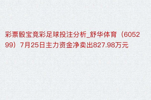 彩票骰宝竞彩足球投注分析_舒华体育（605299）7月25日主力资金净卖出827.98万元