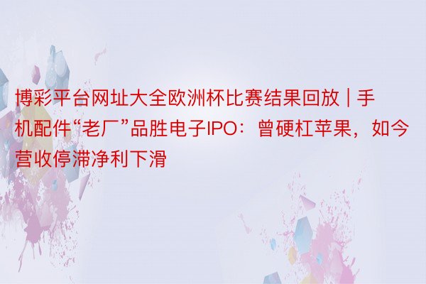 博彩平台网址大全欧洲杯比赛结果回放 | 手机配件“老厂”品胜电子IPO：曾硬杠苹果，如今营收停滞净利下滑