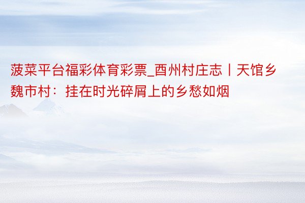 菠菜平台福彩体育彩票_酉州村庄志丨天馆乡魏市村：挂在时光碎屑上的乡愁如烟