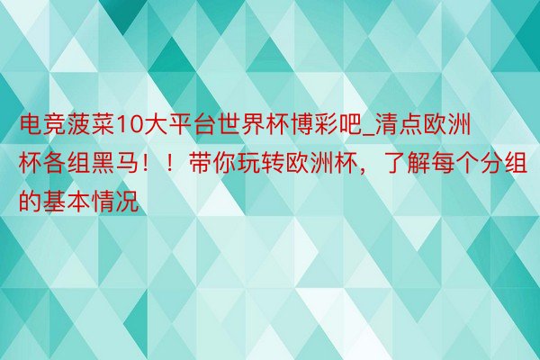 电竞菠菜10大平台世界杯博彩吧_清点欧洲杯各组黑马！！带你玩转欧洲杯，了解每个分组的基本情况